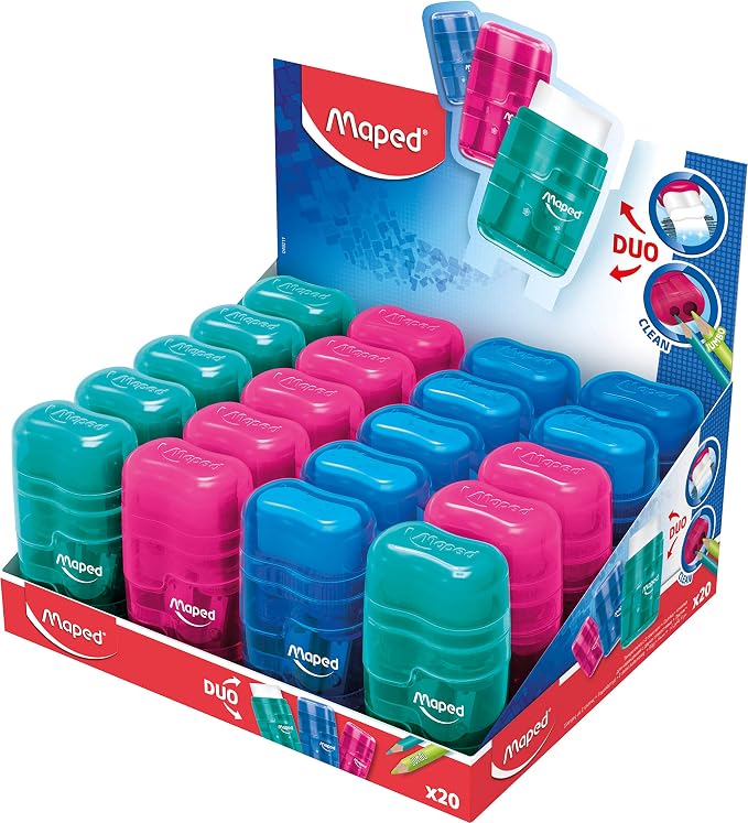 Maped Connect Duo 049211 - Sacapuntas y borrador, colores surtidos