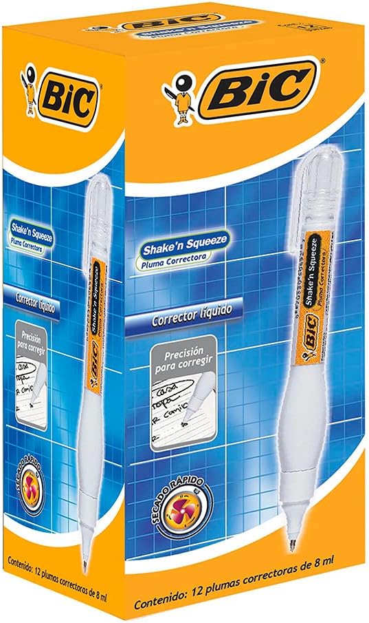 BIC Pluma Correctora Shake´n Squeeze Ideal para Detalles Máxima Cobertura Fácil de Aplicar con Punta de Acero