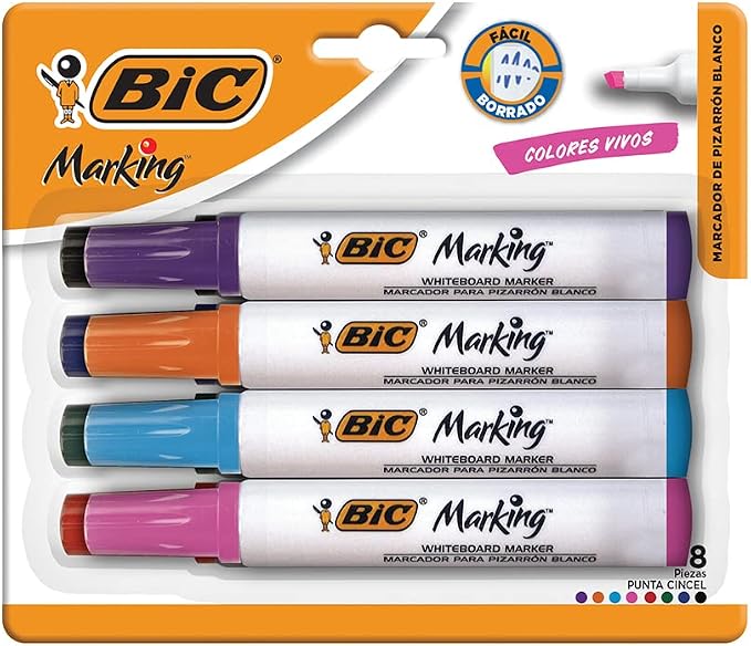 BIC, Marcador de Pizarrón, Borrado Fácil, Olor Suave, Marking, Surtido de Colores Fashion y Clásicos