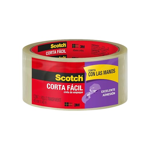 Scotch Cinta de Empaque Transparente Corta Fácil 45 mm x 40 m
