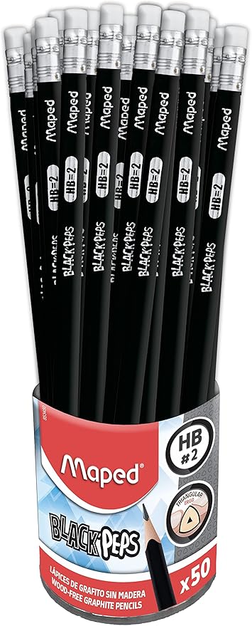MAPED Lápiz HB2 Triangular Sin Madera con Goma Black’Peps | Mina Resistente y Escritura Cómoda
