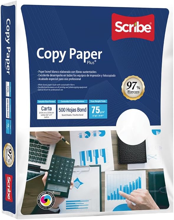 Scribe, Copy Paper Plus®, Papel Bond, Tamaño Carta, 75 g/m², Color Blanco