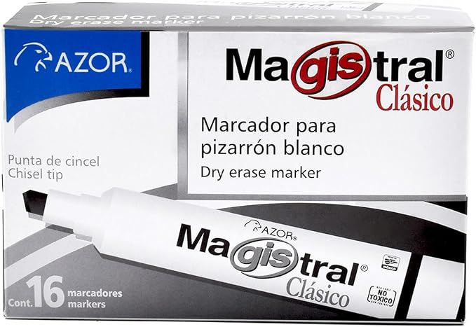 AZOR - Marcadores Para Pizarron Blanco, Magistral, Plumones Con Grip, Punta De Cincel 6mm, Colores Surtidos, Bajo Aroma, Borrado Sin Residuos