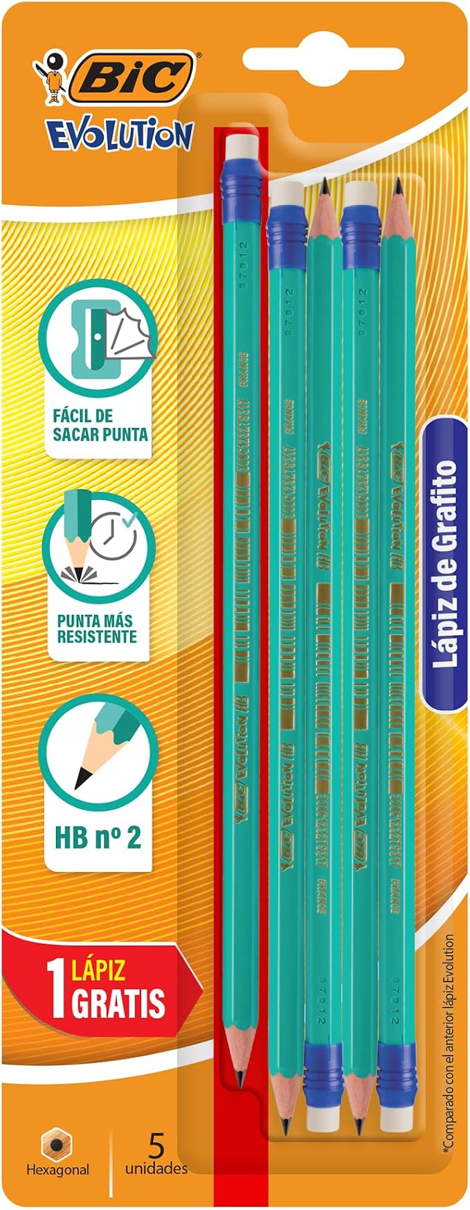 BIC, Lápiz de Grafito, Evolution HB #2, Fácil de Sacar Punta, Punta Más Resistente, Hecho de Resina
