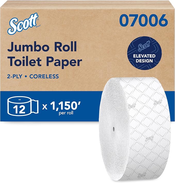 Scott Papel higiénico Jumbo de alta capacidad sin núcleo con diseño elevado, 2 capas, blanco