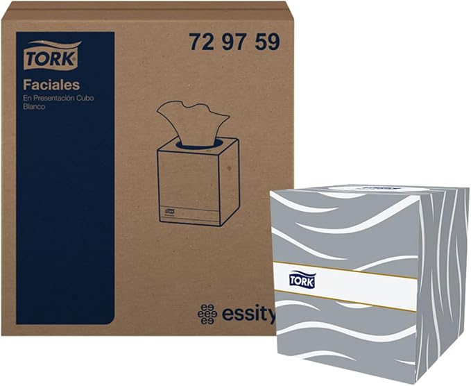 Tork Pañuelos Faciales Premium en Caja Cuadrada - Pañuelos Faciales Absorbentes Sin Fragancia, Cajas con 80 Pañuelos para Uso Diario
