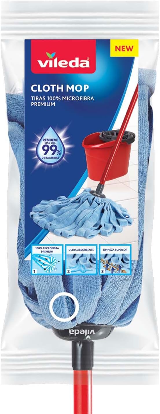 Vileda Cloth Mop, Trapeador de Microfibra Premium, Ultra Absorbente para Limpieza del Hogar