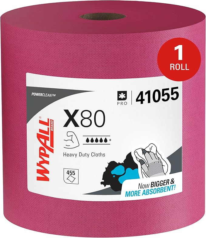 WypAll PowerClean X80 - Toallas de uso rudo, rojo 1 rollo de 455 hojas