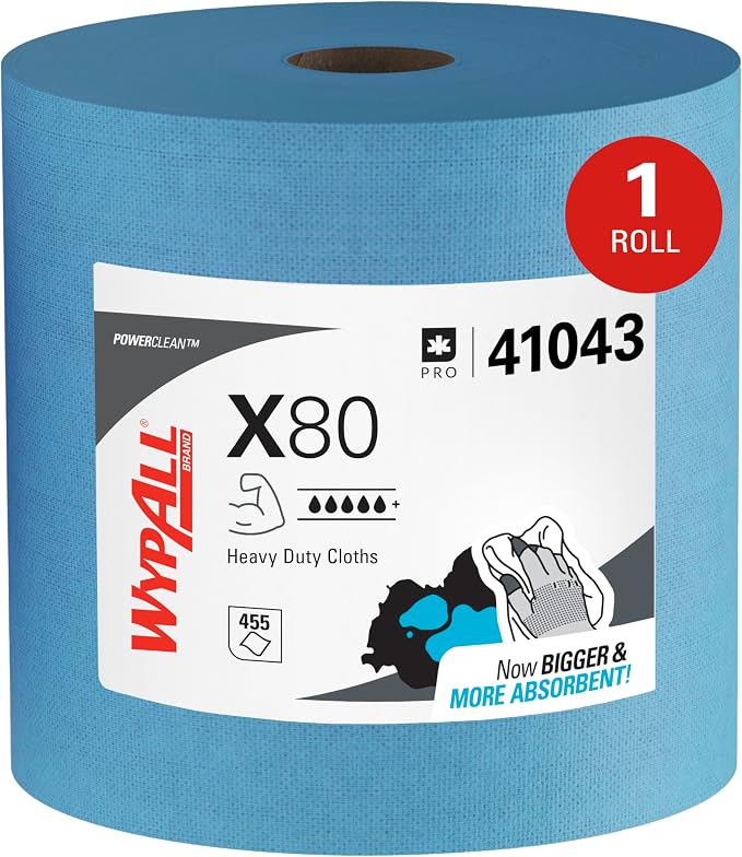 Wypall Power Clean X80 Paños Resistentes, 475 Hojas/Rollo, Color Azul